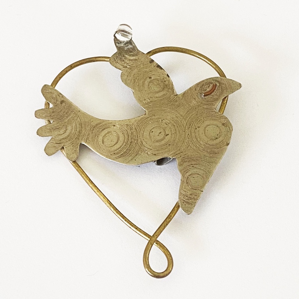 Vintage handmade dove heart brooch